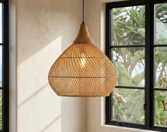 Woven Rattan Lampshade – Rustic Pendant Ceiling Light Shade