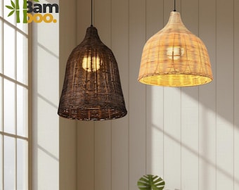 Lámpara colgante de ratán de bambú natural: luminaria artesanal para iluminación interior.