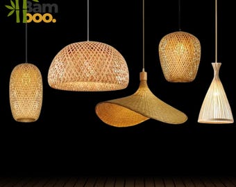 Bamboo Rattan Ceiling Lamp, Woven Pendant Light for Bedroom