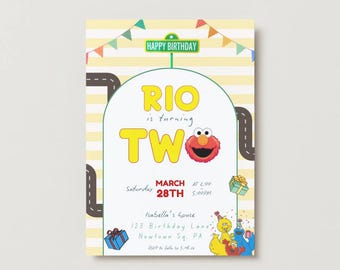 Sesame Street Birthday Invitation, 2nd Birthday, Elmo Party