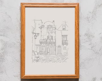 Handgezeichnete Architektur - Haus Skizze, Gebäude Illustration, Zeichnung, Wand Kunst, Geschenk