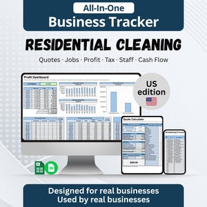 Sistema de seguimiento para negocios de limpieza residencial / Programación, facturación y ganancias (Excel, Hojas de cálculo)