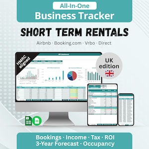 UK Short-Term Rental Tracker | Business Management Template | Airbnb, Vrbo, Booking.com, Direct (Excel, Sheets)