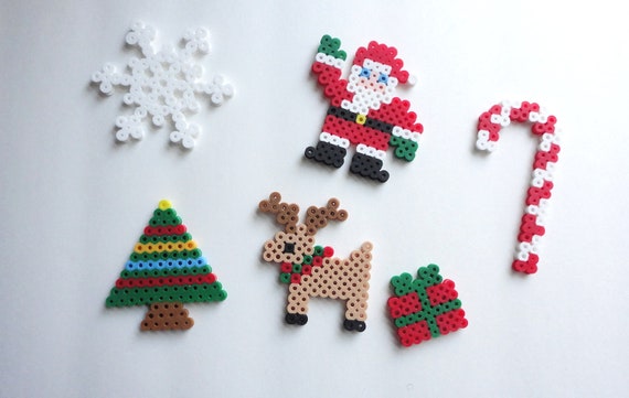 Items similar to Christmas Tree Ornaments Set of 6 perler beads on Etsy