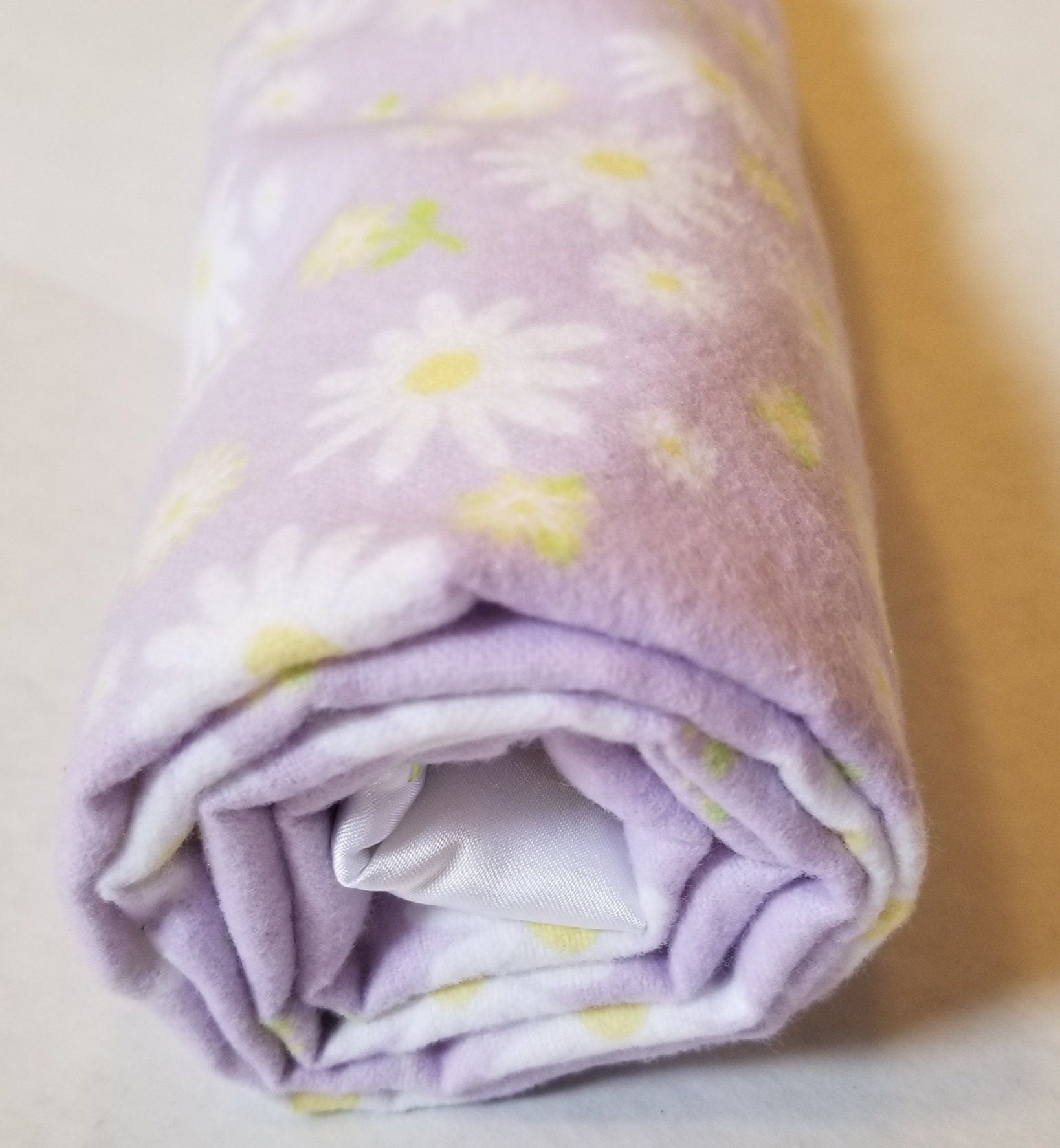Daisies on Lavender Flannel & Satin backed Baby Blanket 33x 33