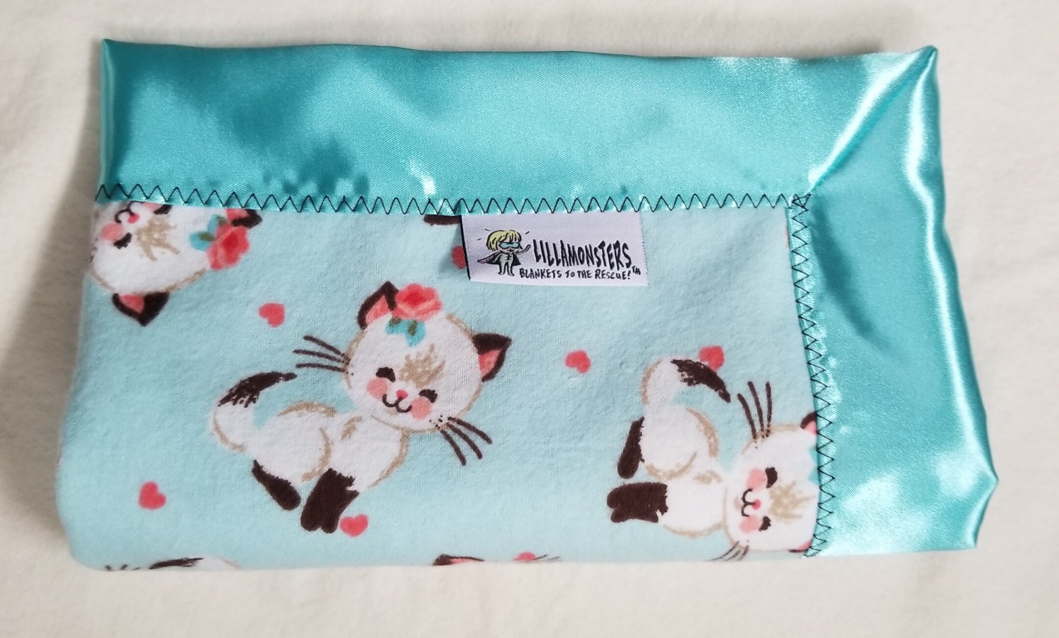 Vintage Kitten Security Blankie Flannel & Satin back 18 x 18 Lovey