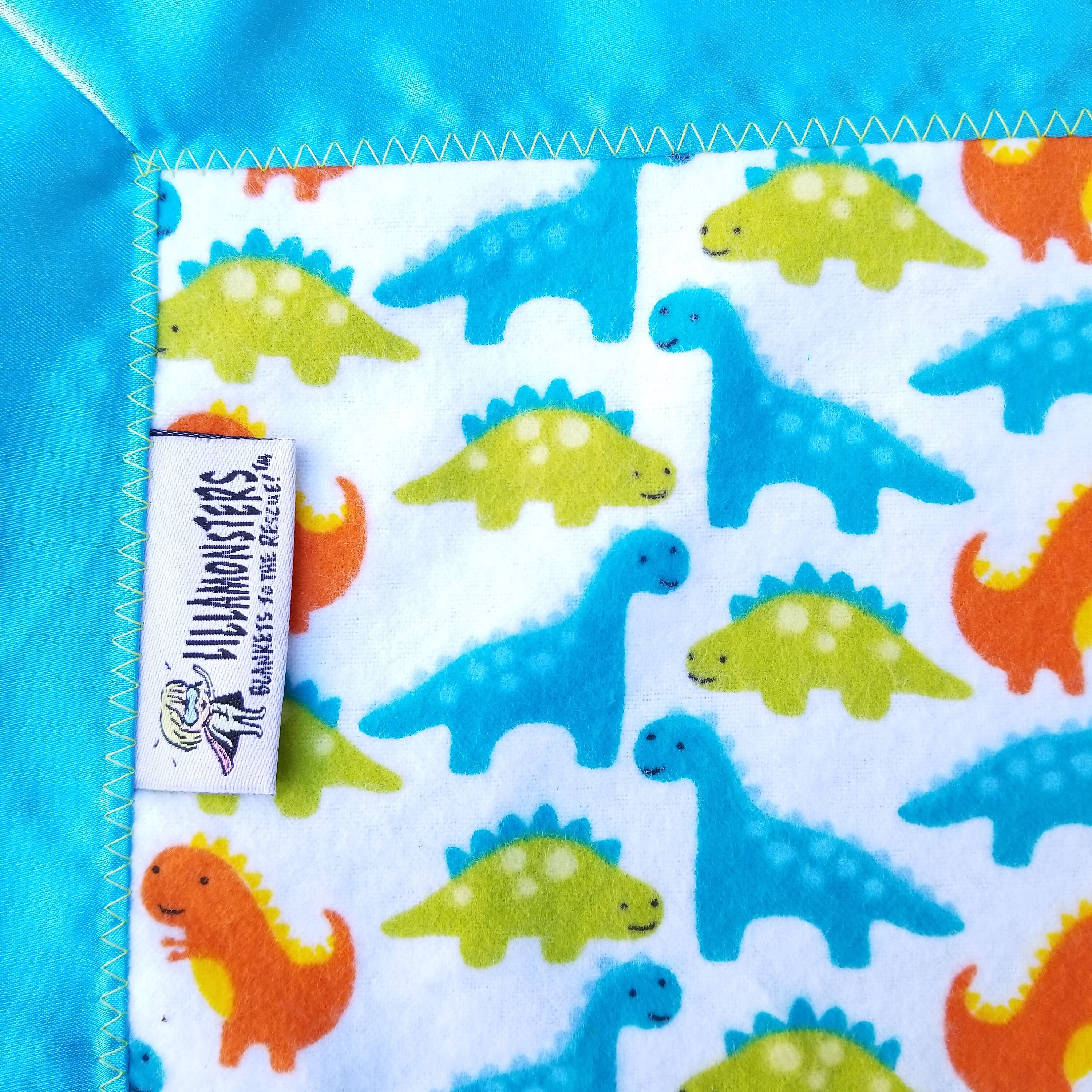 DINOSAUR Security Blanket Flannel & Satin back 18 x 18 Small Blankie
