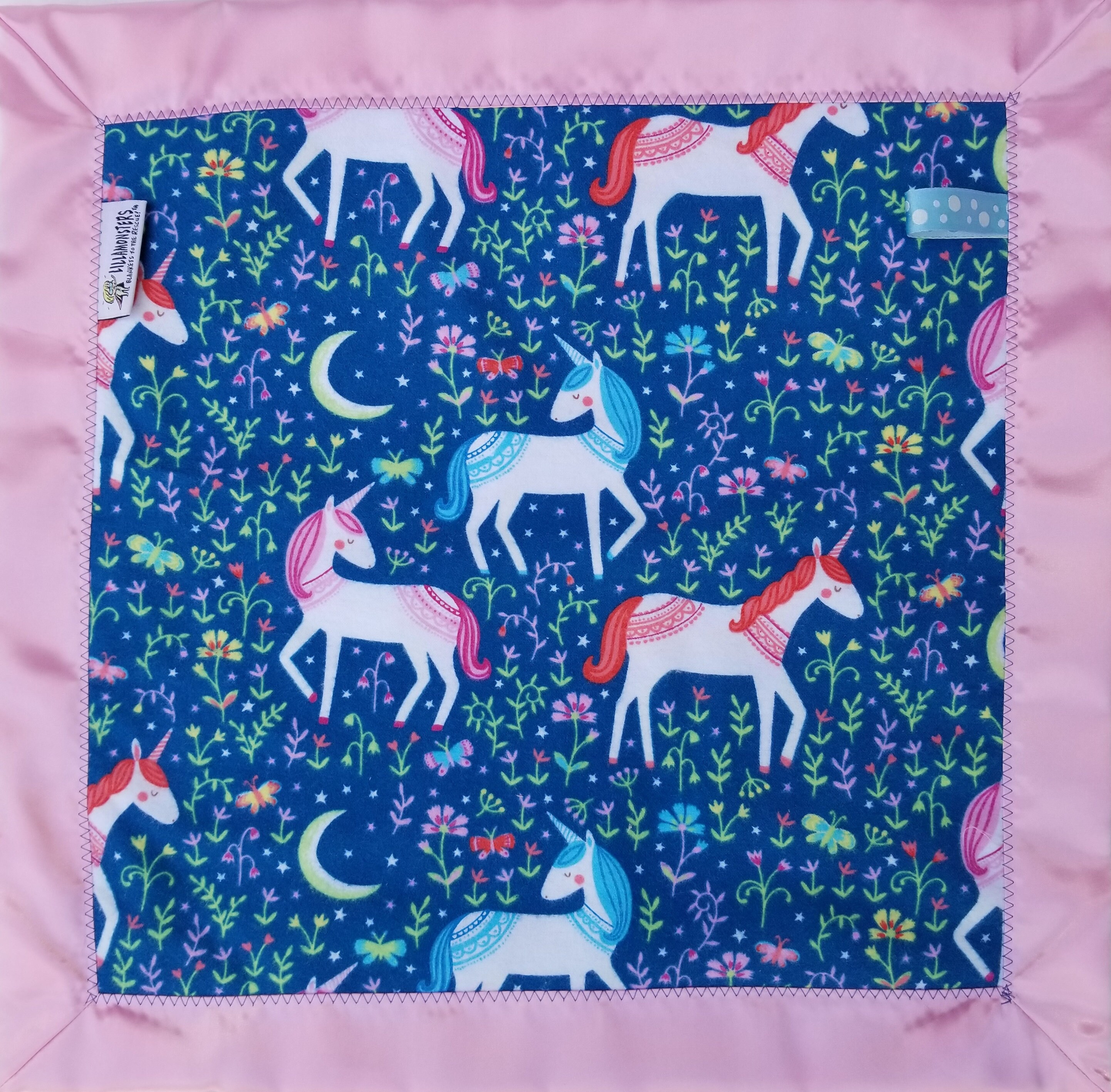 Unicorn Flannel & Satin backed Baby Blankie 18x18