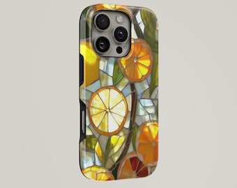 Sommarskal i mobilstil med citrusmotiv i färgat glas för iPhone 17 Pro Max, 16e, 15, 14, 13 och Samsung S26 Ultra, S25 FE, A57, A56, Pixel