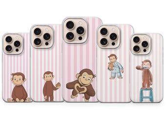 Roligt apa-telefonskal med apa för iPhone 17 Pro Max, 16e, 15, 14, 13 och Samsung S25 Ultra, S24 FE, A56, A16, Pixel 10 XL, 9a, 8, 7