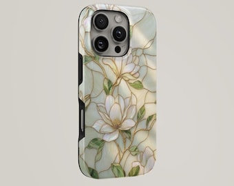 Magnolia Blommigt Telefonskal i Målat Glas TOUGH Skal för iPhone 17 Pro Max, 16e, 15, 14, 13 & Samsung S26 Ultra, S25 FE, A57, A56, Pixel 10