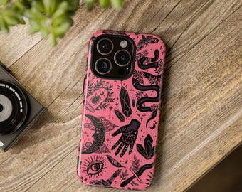 Rosa Häxigt iPhone-skal - Ockult Orm Kristall Tarot Estetiskt Telefonskal för iPhone 17 Pro Max, 16e, 15, 14, 13 & Samsung S25 Ultra, S24