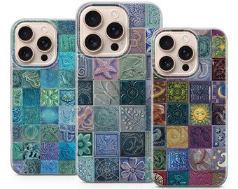 Mosaikplattetelefonskal Vintage-telefonskal för iPhone 17 Pro Max, 16e, 15, 14, 13 och Samsung S25 Ultra, S24 FE, A56, A16, Pixel 10 XL, 9a, 8