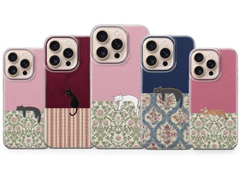 Vintage Cat Phone Case Aesthetic Cat Phone Cover for iPhone 17 Pro Max, 16e, 15, 14, 13 & Samsung S25 Ultra, S24 FE, A56, A16, Pixel 10 XL