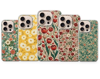 Blommigt mobilskal Blommigt fodral för iPhone 17 Pro Max, 16e, 15, 14, 13 & Samsung S25 Ultra, S24 FE, A56, A16, Pixel 10 XL, 9a, 8, 7