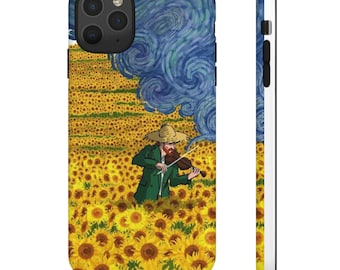 Violinist i solrosfält telefonskal – Konstnärlig musik & blommig telefonskal, solrosestetiskt iPhoneskal, Samsungskal, present till musiker