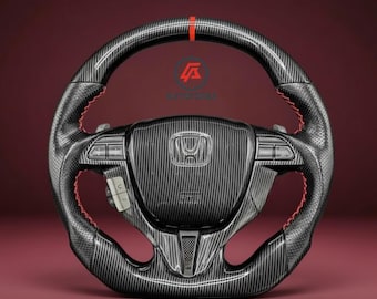 Honda Accord 2008-2012 8th Gen Carbon Fiber Custom Steering Wheel Red Stitch