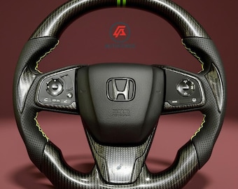 Volante de fibra de carbono para Honda Civic 2016-2021 con empuñaduras negras personalizadas