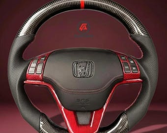 Carbon Fiber Steering Wheel with Black Leather Compatible with CR-V 2007–2011 – Aftermarket