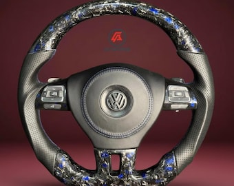 Volante multifunción de fibra de carbono forjado de cuero para Volkswagen VW Passat 12-15