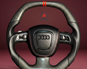 Volante de fibra de carbono con fondo plano para Audi A3, A4, A5 y A6