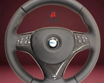 Leather & Carbon Fiber Steering Wheel Compatible with BMW E90 E92 E82 – Aftermarket