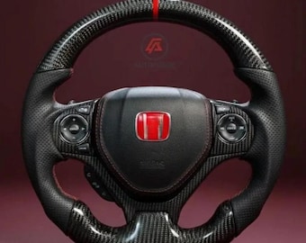 Volante de cuero perforado con fibra de carbono compatible con Honda Civic 2012-2015 (9.ª generación).