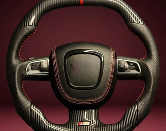 Carbon Fiber Flat Bottom Steering Wheel Compatible with Audi A3 A4 A5 A6 – Aftermarket