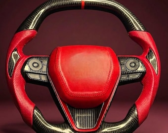 Carbon Fiber Steering Wheel with Red Center Accent Compatible with Toyota Camry 2021 – Aftermarket