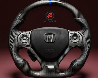 Volante de cuero perforado con fibra de carbono compatible con Honda Civic 2012–2015 (mercado de repuestos)