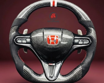 Honda Civic Type R FD2 Real Carbon Fiber Steering Wheel Suede Red Stitching 2006-2012