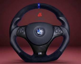 Volante de cuero negro con base plana para BMW E81, E82, E87, M3, E90, E91 y E92