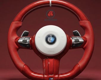 Volante de fibra de carbono roja y cuero Napa compatible con modelos BMW – Repuestos