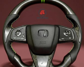 Volante de fibra de carbono con empuñaduras negras compatible con Honda Civic 2016–2021 – Repuesto