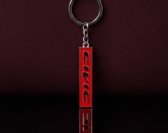 Llavero Honda Civic: logotipo plateado en relieve, esmalte rojo
