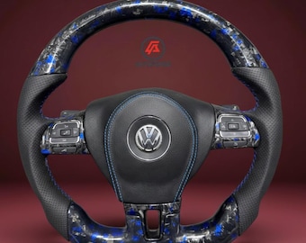 Volante multifunción de fibra de carbono forjado de cuero para Volkswagen VW Passat 12-15