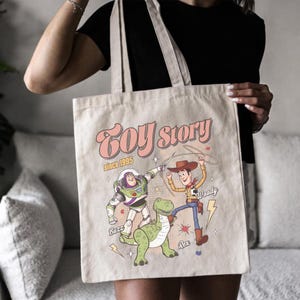 Disneyland Toy Story 1995 Retro Tote Bag, Woody Buzz Lightyear Rex Shoulder Bag, Disney Pixar Fest, Wdw Disneyland Family Vacation Trip image 2
