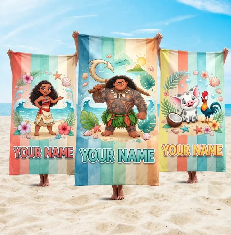 Custom Moana Movie Beach Towel, Moana Pua Maui Beach Towel, Beach Towel, Moana Characters Tropical Hawaii Towel, Summer Towel imagem 1