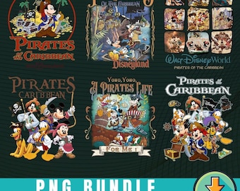 Vintage Pirates of the Caribbean Designs Bundle, Pirates Mickey and Friends Png, Mickey Caribbean Digital Download, Retro Digital Download