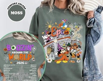 Two-sided Disneyland Epcot Boozin' Around The World Shirt, Boozin' Around The World 2025, Mickey & Friends Tee, Disneyland Epcot 1982 Shirt