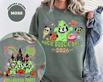 Two-sided Oogie Boogie Bash 2026 Comfort Colors Shirt, Halloween Family Trip, Mickey's Not So Scary Halloween Party, Retro Halloween Tee