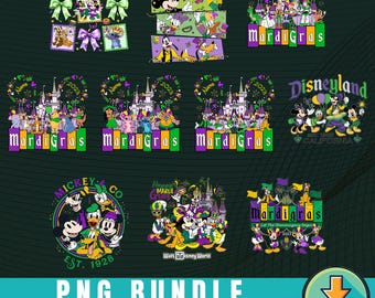 Mouse and Friends Mardi Gras 10 Designs PNG, Fleur De Lis Png, Family Vacation Png, Retro Mardi Gras Png, Carnival Festival Design, Download