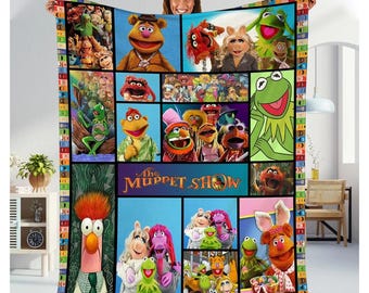 The Muppet Show Blanket, Kermit Frog Fozzie Miss Piggy Fleece Throw Blanket, Retro TV Show Cartoon Quilt, Super Soft Cartoon Throw Blanket