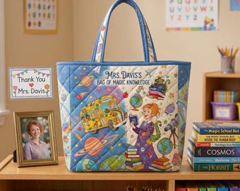 Personalized The Magic School Bus Quilted Tote Bag, Ms Frizzle nspired Quilted Tote Bag, Personalized Teacher Tote, Ms Frizzle Inspired Gift
