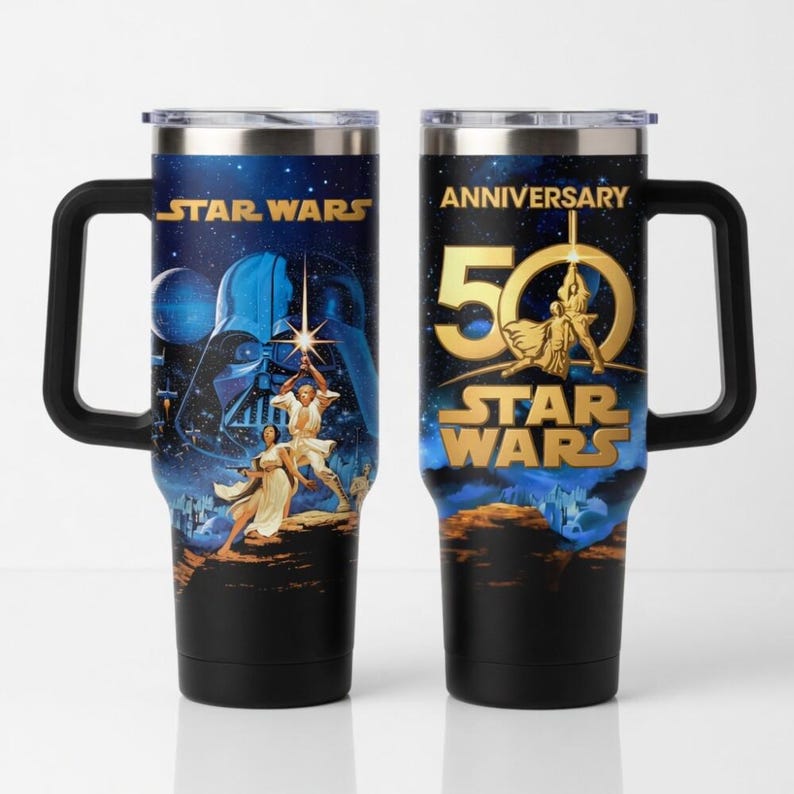 New Popular StarWars Tumbler 40Oz, StarWars Mug 40Oz Tumbler, Mandalorian Drinkware, Anniversary 50Th Baby Yoda, Jedi Darth Vader Tumbler image 1