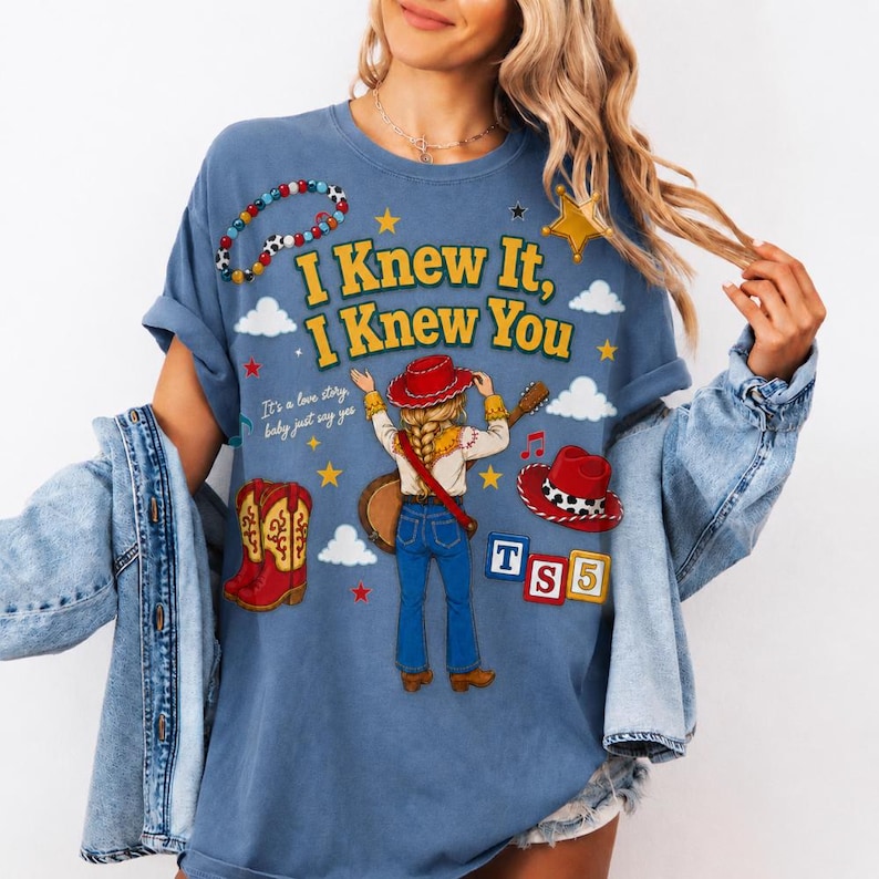 It's a Love Story Baby Just Say Yes Shirt, I Knew It, I Knew You Shirt, It's A Tay Story, Musical Toy Story 5 Friendship Shirt image 1