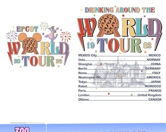 Retro Epcot Drink Around the World Tour 2026 png, Disneyland Vacation 2026 Trip Png, Disneyworld 2026 Family Png