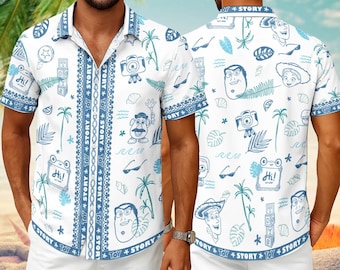 Camisa hawaiana de Toy Story, camisa hawaiana de Woody, Buzz y Jessie, camisa tropical hawaiana de Toy Story, atuendo de playa de verano, camiseta para vacaciones de verano en Disneyland.