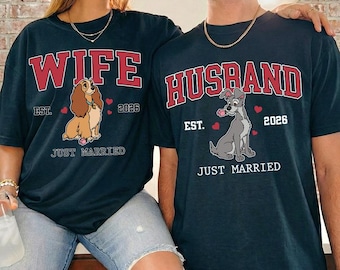 Custom Disneyland Lady And The Tramp Couples Shirt, Custom Just Married Disneyland Shirt, Just Married Couples Matching Shirt, Wife Husband