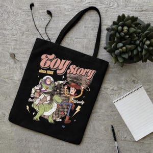 Disneyland Toy Story 1995 Retro Tote Bag, Woody Buzz Lightyear Rex Shoulder Bag, Disney Pixar Fest, Wdw Disneyland Family Vacation Trip image 1
